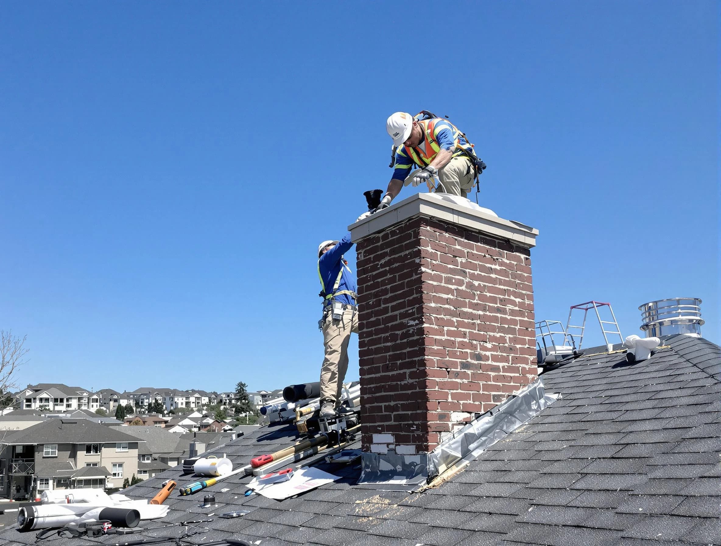 Medford Chimney Sweep repairing a chimney crown in Medford, MA