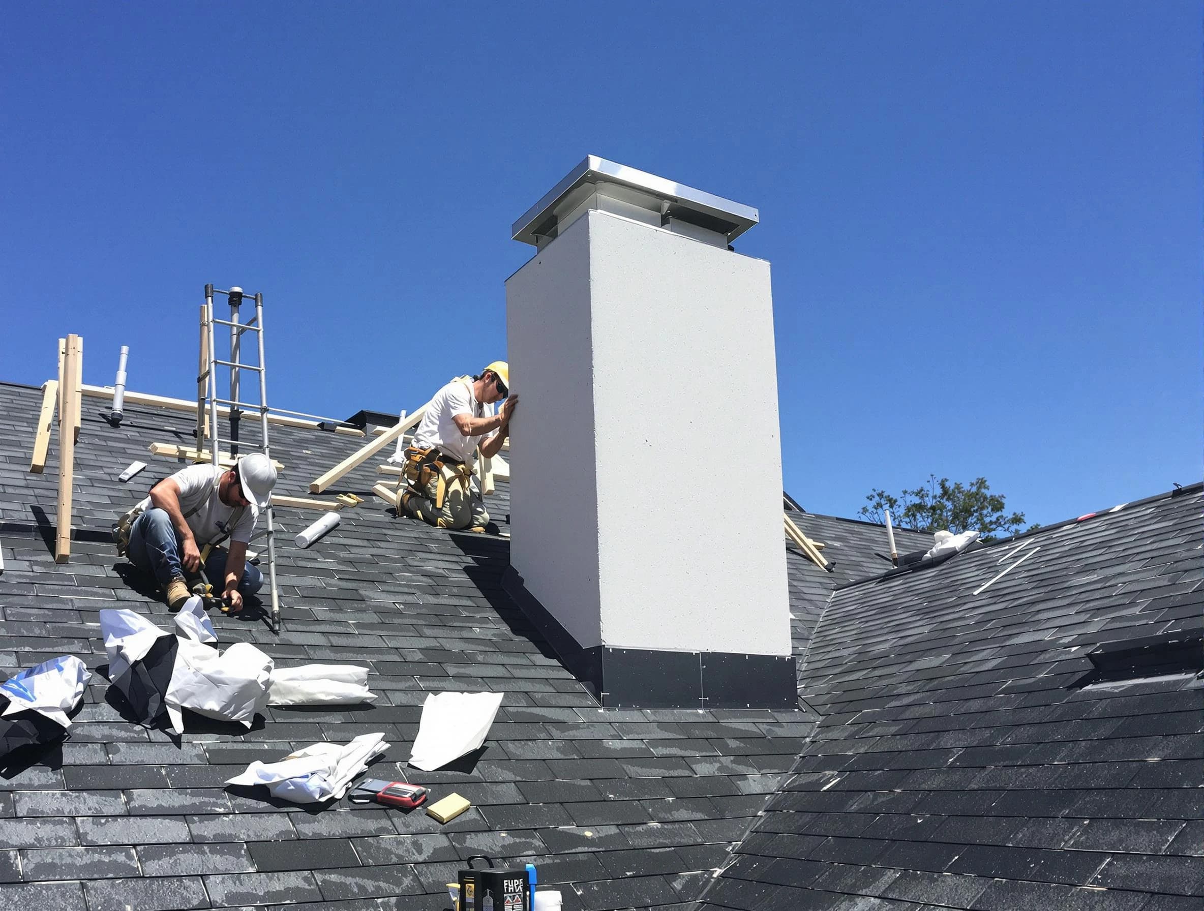 Medford Chimney Sweep crew installing a new chimney in Medford, MA