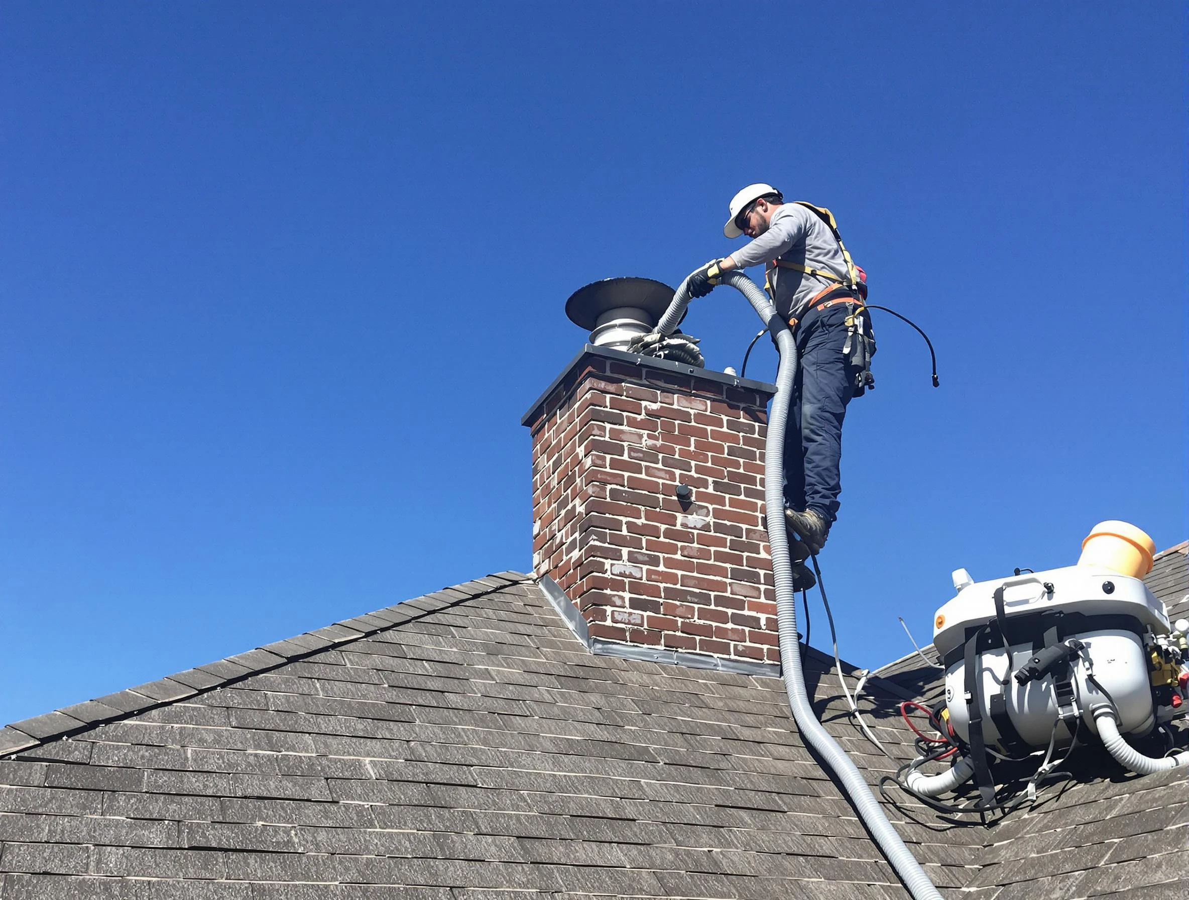 Dedicated Medford Chimney Sweep team member cleaning a chimney in Medford, MA