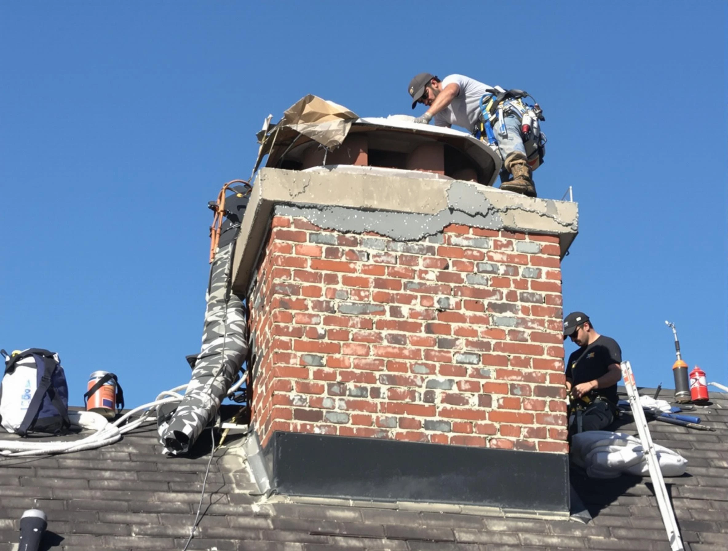 Medford Chimney Sweep installing a custom chimney crown in Medford, MA
