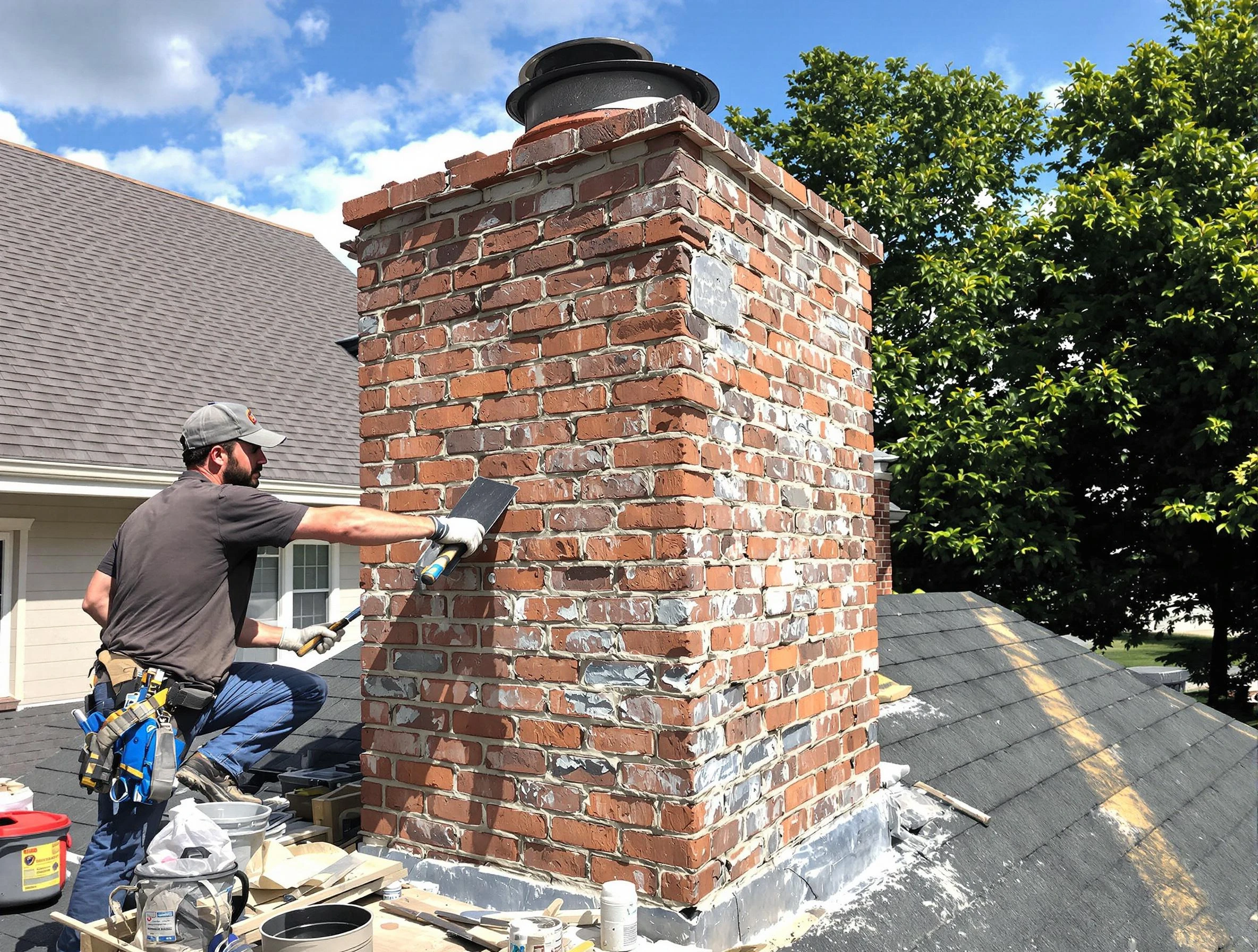 Completed chimney rebuild by Medford Chimney Sweep in Medford, MA