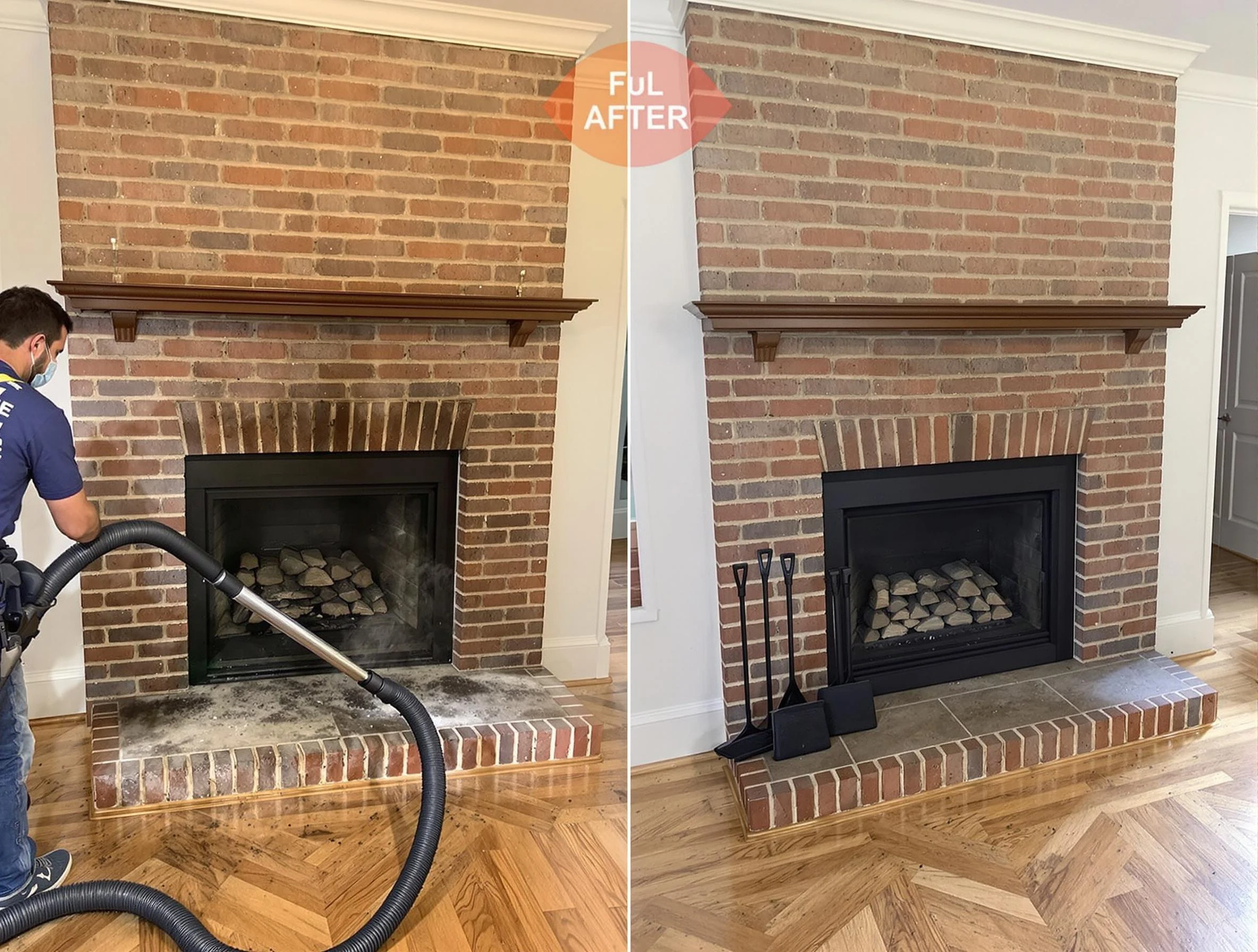 Medford Chimney Sweep carefully sanitizing a fireplace in Medford, MA